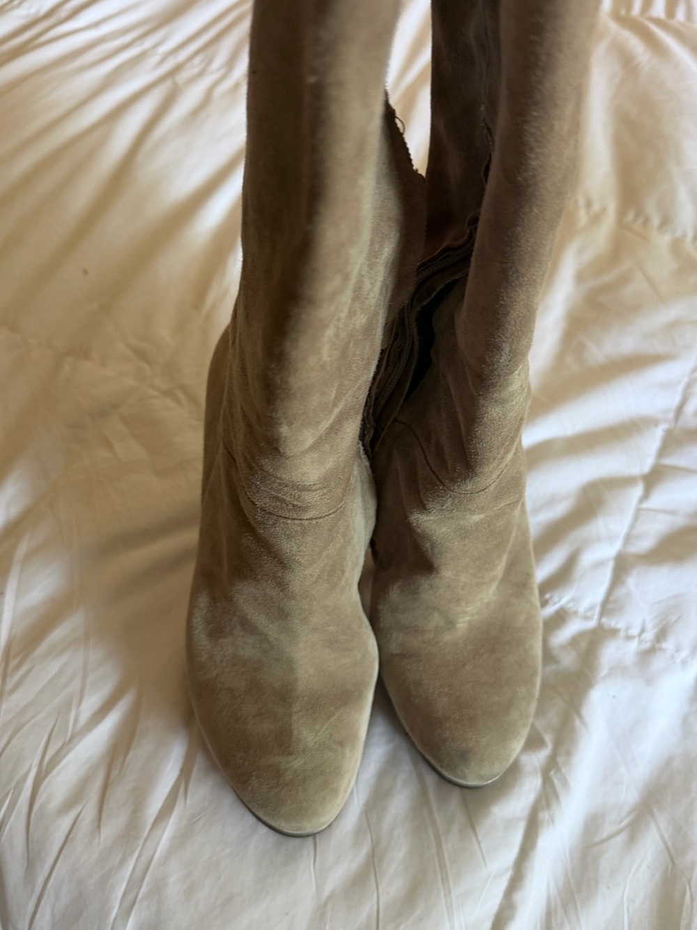 BCBG Neptune Knee-High Suede Platform Heel Boots - Taupe - Picture 9 of 11